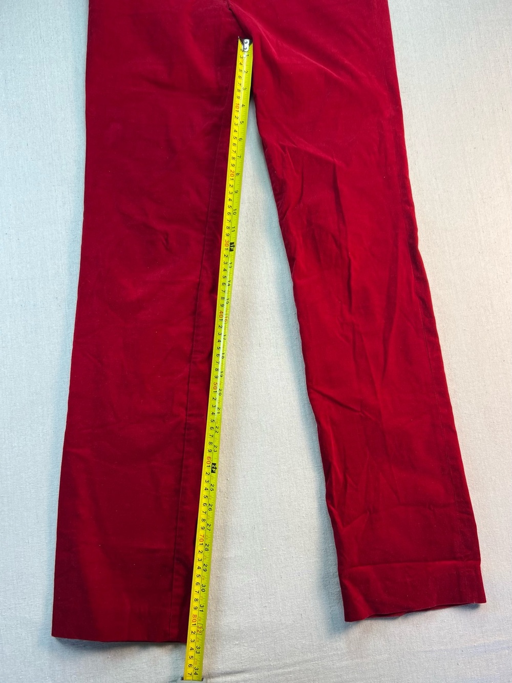 Women's Red Corduroy Vintage Inspired Flare Mid-Rise Indie Boho Bold - Size 6 - Picture 4 of 6